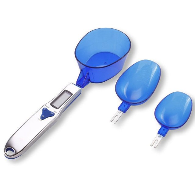 Cuchara medidora digital, báscula electrónica de tres cucharas, báscula de 0,1 g, báscula de cuchara, báscula de cocina, báscula electrónica de cuchara de 500 g, azul