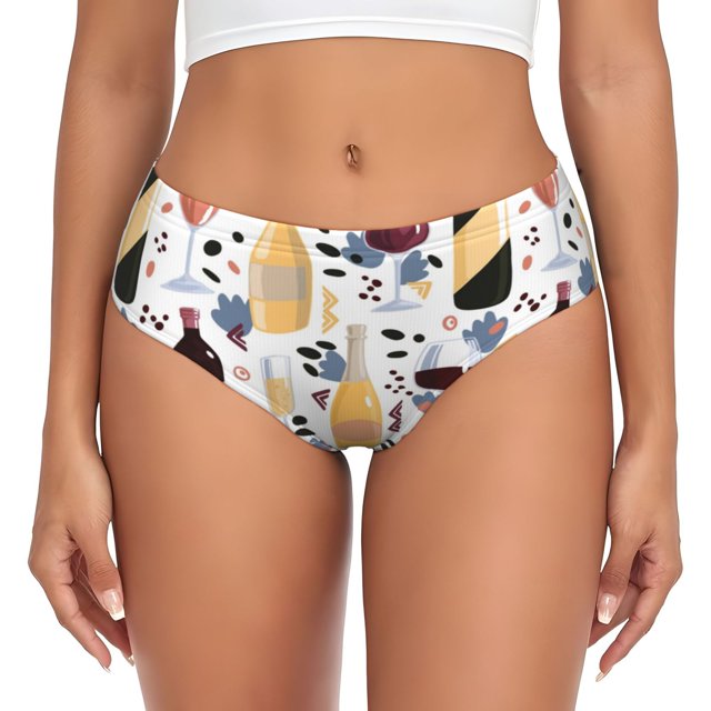 Fotbe Wine Bottles Glasses Calzones Estampados para Mujer – Ropa Interior de Algodón, Cómoda, Suave y Elástica-X-Small