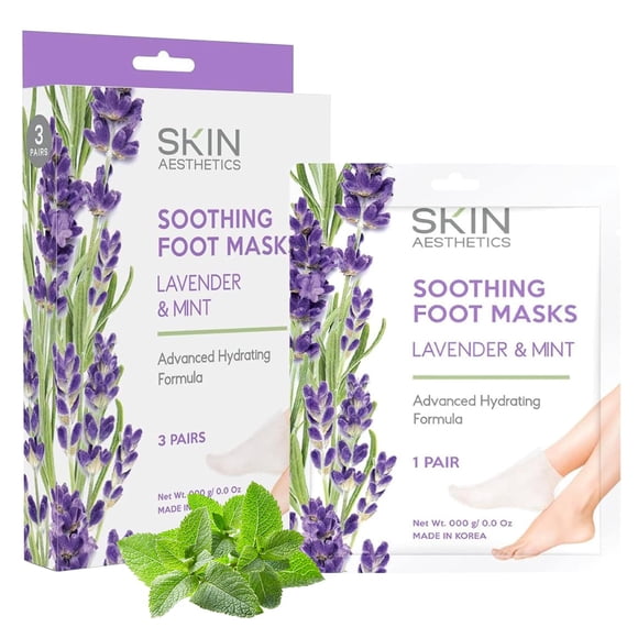 Skin Aesthetics Mascarillas para pies de lavanda y menta - Repara y suaviza los pies agrietados hidratantes y exfoliantes - Cuidado de la piel coreano probado por dermatólogos - Ingredientes naturales