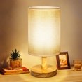 thumbnail image 2 of PRINxy Table Lamp For Bedroom 3 Way Dimmable Nightstand Lamp ,LED Bulb Included,Round Flaxen Fabric Shade For Living Room Office Dorm,Solid Wood brown B, 2 of 9