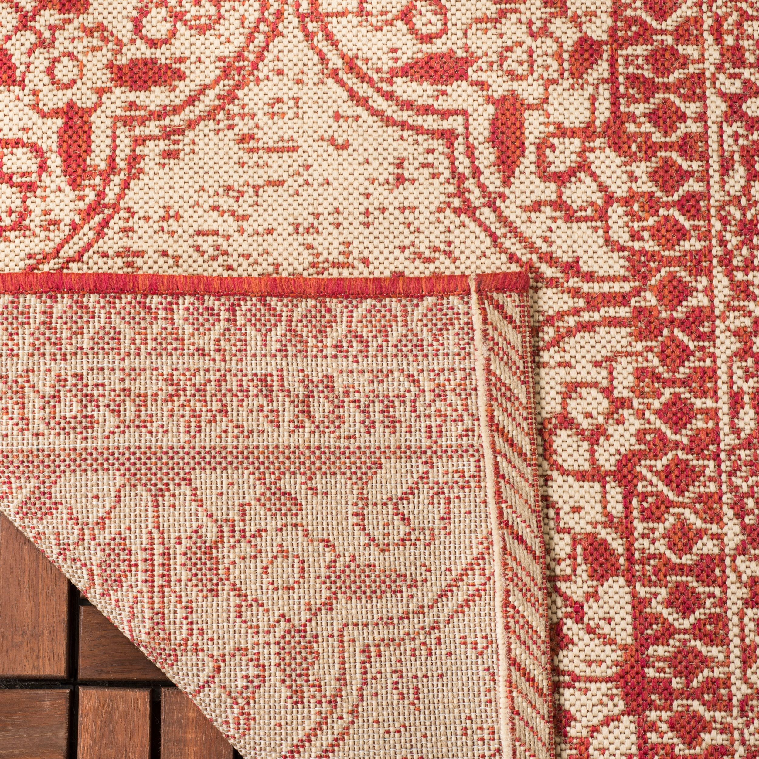 SAFAVIEH Beach House Kiaran Southwestern Indoor/Outdoor Area Rug Red/Cream, 6'7" x 6'7" Square