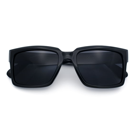 Locs All Black Mens Rectangle Beveled Horn Rim Plastic Gangster Sunglasses