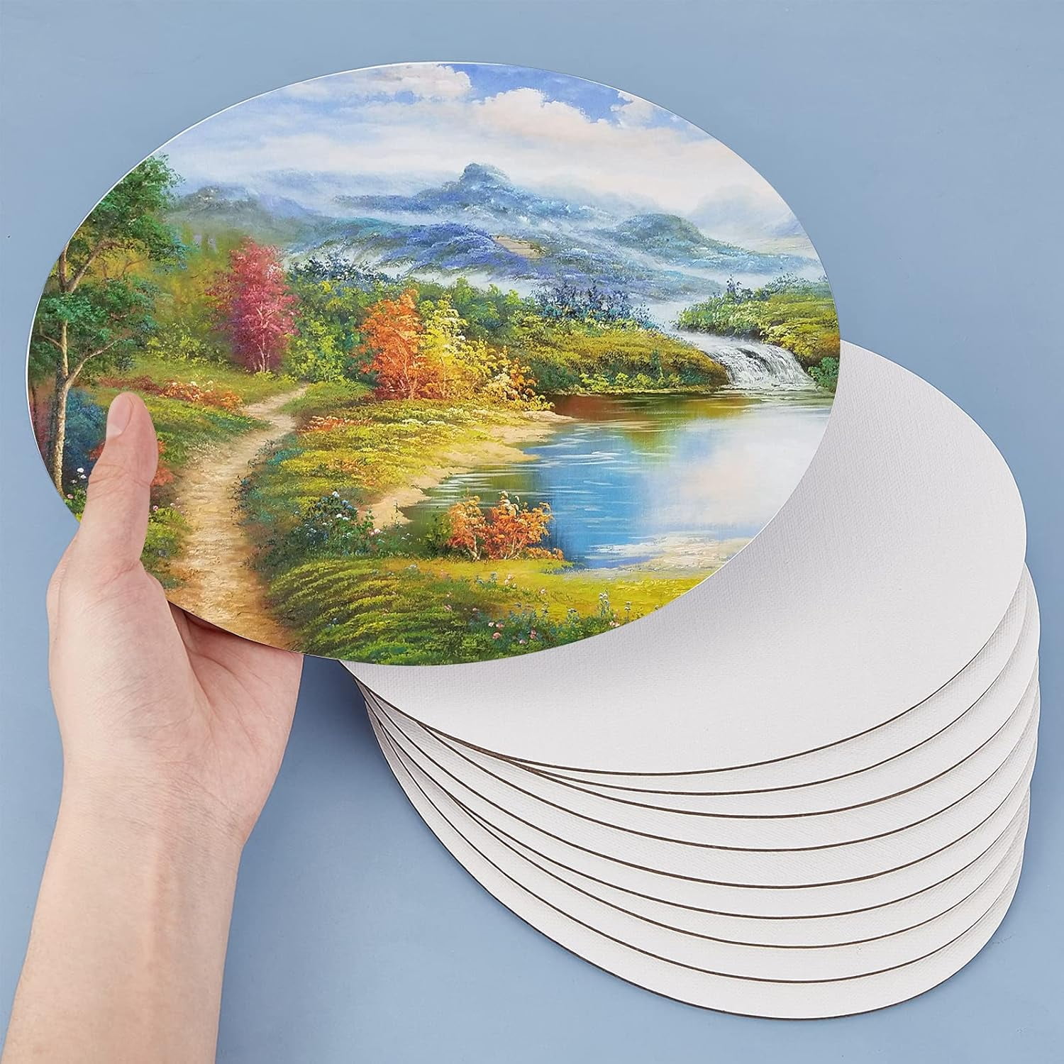 10 Pcs Canvas Panels Wood and Linen Painting Canvas Oval Blank Oil Paint Board for Painting Craft Drawing White 18x24x0.3cm DIY
