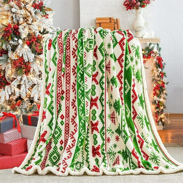 QIPOPIQ Heated Throw Blanket, Super Soft Flannel to Sherpa Electric Throw, Fast Heating & Overheat Protection, Christmas Tree