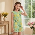 thumbnail image 4 of ZIATUBLES Lemon Green Print Girls Summer Casual Playsuit Flutter Sleeves Short Jumpsuit Button Round Neck Kids Romper Elastic Waist Relaxed Fit Comfort Outfit with Pockets for 7-8 Y, 4 of 6