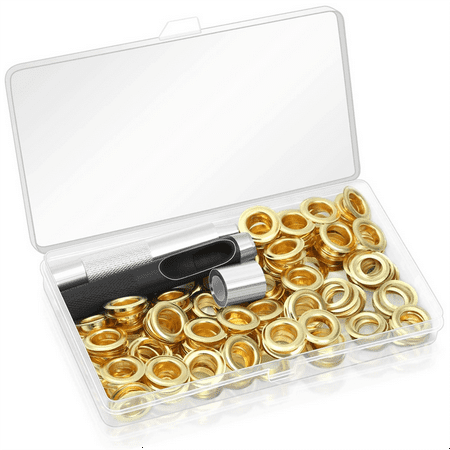 

120 Sets Grommet Eyelets Tool Kit Grommet Kit 1/2 Inch Eyelets with Tools and Storage Box Gold