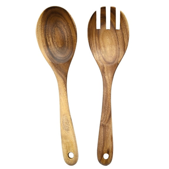 FUTUREORYY Wooden Salad Fork and Spoon Set 2Pcs Small Salad Forks for Daily Use Cutlery