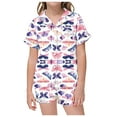 thumbnail image 2 of Kids Satin Pajamas Girls Boys Butterfly Printed Button Down Tops With Shorts 2PCS Summer Sleepwear Loungewear Set Girls Pjs Size 8-10, 2 of 3