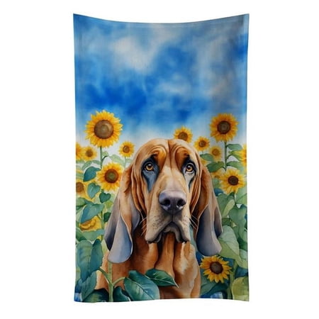 Bloodhound in Sunflowers Kitchen Towel 15 in x 25 in