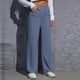 thumbnail image 2 of Pantalones de trabajo de cintura alta para mujer - Pantalones elásticos rectos de pierna ancha con botones y bolsillos, 2 of 5