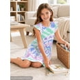 thumbnail image 4 of Beezizac Teen/Little Girls Nightgown - Summer Ruffle Short Sleeves Sleepwear Cute Purple Green Tie Dye Print Nightdress Pajama Size 18, 4 of 8
