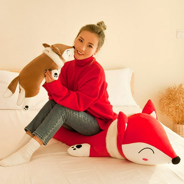 Flmtop 35/50/60cm Cute Simulation Fox Soft Stuffed Plush Toy Sleeping Doll Home Pillow