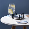 thumbnail image 3 of 4 inch Absorbent Stone Drink Coasters With Holder, Ornamental Design with Cork Base, Set Of 6, 3 of 6