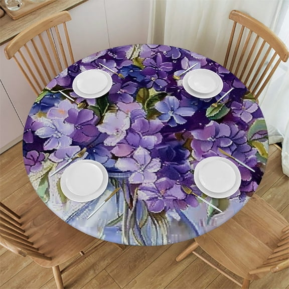 Patifu Flowers Round Tablecloth Waterproof Resistant Fabric Outdoor Fitted Home Dining Table Decoration 31"-35
