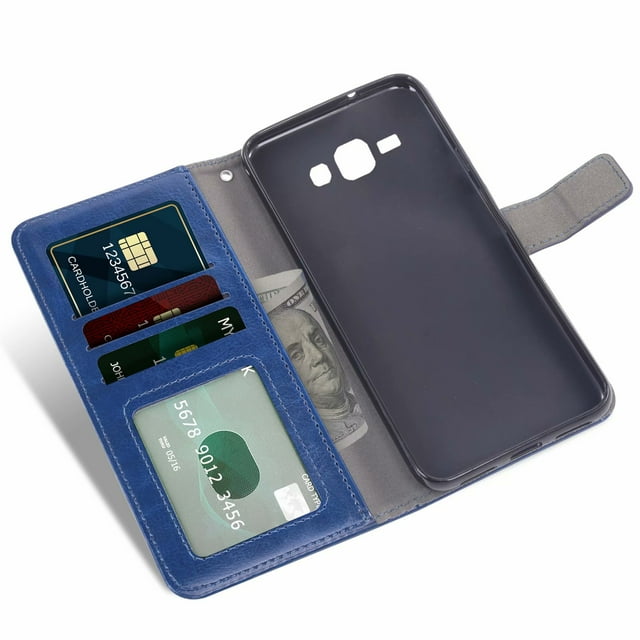 Mobile Phone Cover for Samsung J2-Prime, Cover Premium Pu Leather Tpu Flip Cover Magnetic Closure Card Compartment Stand Function Wallet with Lanyard Protective Cover