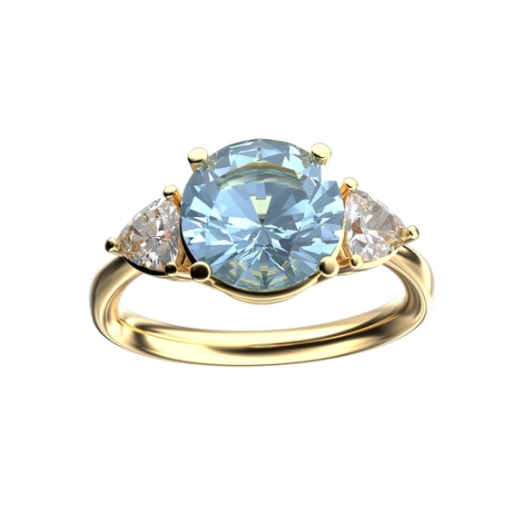 Star K� Three 3 Stone 8mm Round Genuine Sky Blue Topaz Trillion Engagement Promise Comfort fit Ring