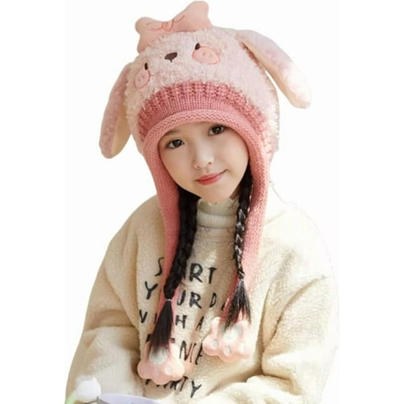 Knit Hats Winter Fleece Lining Skiing Winter Caps for Boys Girls Cute Animal Character with Warm Ear Flap