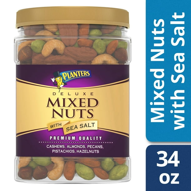 Planters Deluxe Mixed Nuts with Sea Salt, 34.0 oz Jar