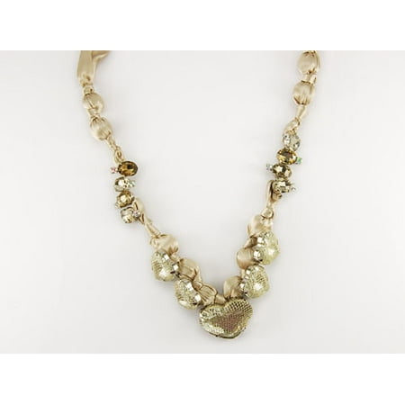 Elegant Classy Champagne Nude Satin Fabric Heart Shaped Gemstone Wrap Necklace