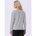 thumbnail image 4 of DARING DIVA Pajama Striped Cotton Long Sleeve Crew Neck Sleep Shirts XL White Striped, 4 of 7