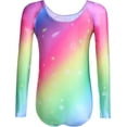 thumbnail image 3 of Oudiya Girls Long Sleeve Gymnastic Leotard Gradient Color Sparkly Ballet Dance Outfit for Kids 3-10Y, 3 of 7