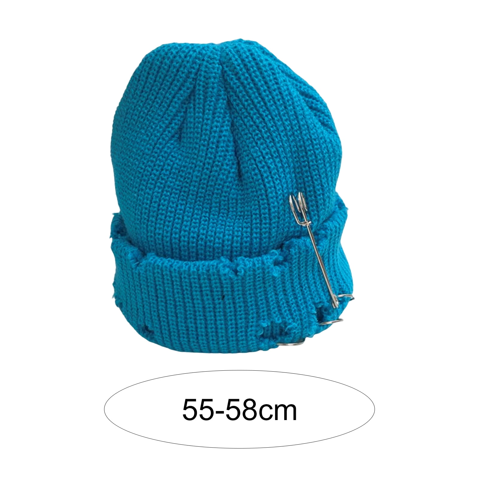 Opolski Women Men Bonnet Stretch Brimless Solid Color Knitted Unisex Keep Warm Metal Ring Decor Hip Hop Ripped Men Winter Hat for Daily Wear Yellow
