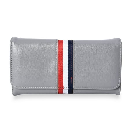 Grey with Multi Color Stripe Pattern Polyester Trifold Wallet with Magnetic Snap Closure Handbag Mothers Day Gifts