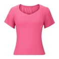 thumbnail image 6 of HOMBOM 2025 Tops for Women Summer Pink Short Sleeve Slim Fit Square Neck Solid Basic T-shirt XL, 6 of 6