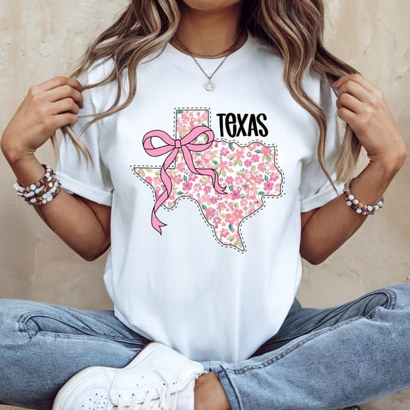 Floral Texas State Shirt: Girly Coquette Bow T-Shirt All Size S-5Xl