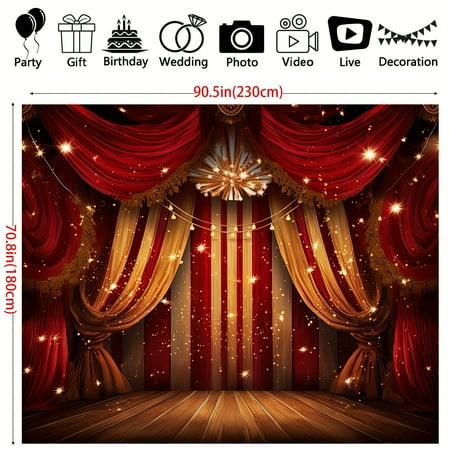 Image of 1pc 51×59in/70.8×90.5in Golden Glitter Red Curtain Photography Backdrop Circus Carnival Sparkle Stripes Background Baby Shower Birthday Party Decor Photo Booth Props