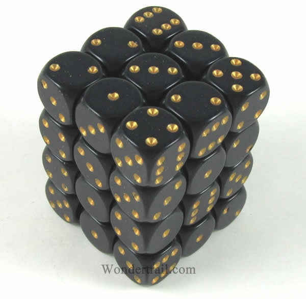 Chessex Opaque 12mm small dice set black with gold pips 36 pieces die set 