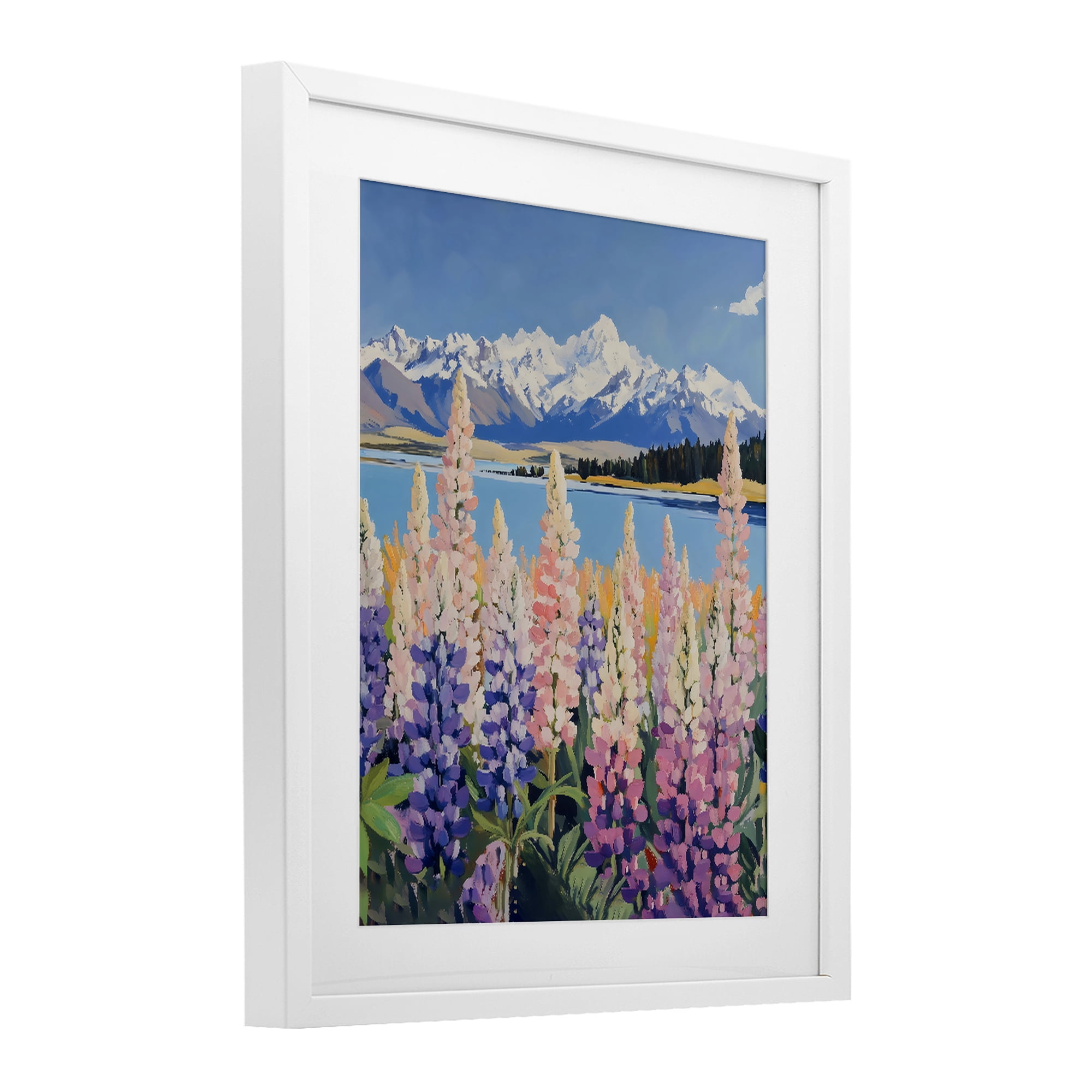 Stupell Industries Mountains & Wildflowers by Lake White Framed Print Under Glass, design by The Prints Vibe