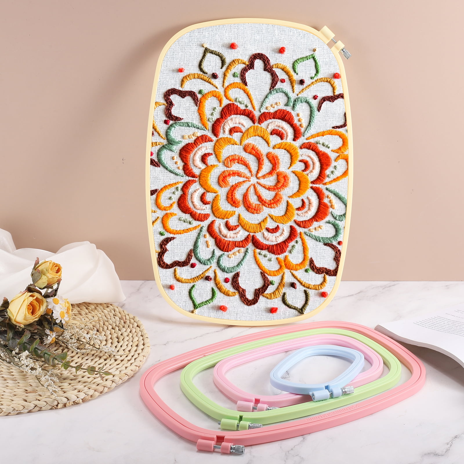 Uxcell 3 Pieces 9.1" x 13" Rectangle Embroidery Hoops, ABS Adjustable Cross Stitch Hoops, Watermelon Red