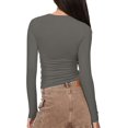 thumbnail image 2 of KKJ Womens Long Sleeve Shirts Ruched Basic Cute Crop Tops Fall Winter Fashion 2024 Going Out Outfits Slim Fitted Y2k Tops Tee, 2 of 11