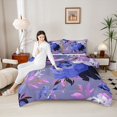 thumbnail image 4 of Homewish Romantic Rose Flower Full Size Comforter Sets, Leaf Plant Botanical Bedding Comforter Set, Slate Blue Oil Printing Reversible Bedding Sets, Ultra Soft Bedroom Decor, 3 Pieces, 4 of 8