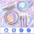 thumbnail image 3 of 175 Pcs Iridescent Party Decorations Include 25 guest Scalloped Holographic Sliver Paper Plates and Napkins Set for Birthday, Bachelorette, Mermaid, Disco, Frozen, 3 of 7