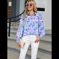 thumbnail image 4 of Blusas Bohemias con Cuello en V y Mangas Farol para Mujer 2025 Pequeña Flor Azul S, 4 of 10