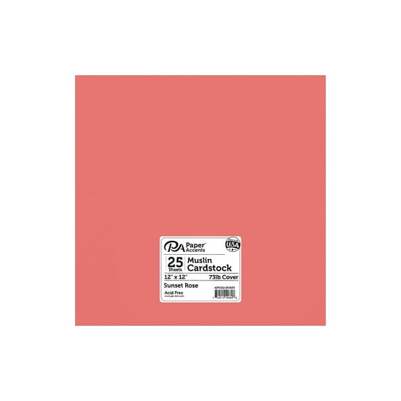 Cdstk Textured 12x12 73lb 25pc Pk Sunset Rose