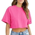 thumbnail image 5 of Women T-Shirt for Women Crop Tops Fashion Tops Ladies Blouse T-Shirt Casual Loose Short Sleeve Shirt Summer Tops Hot Pink M, 5 of 6