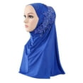 thumbnail image 2 of HEVIRGO Hijab Scarf, Women Solid Color Lace Rhinestone Muslim Hijab Wrap Islamic Scarf Cap Head Cover, Royal Blue, 2 of 8