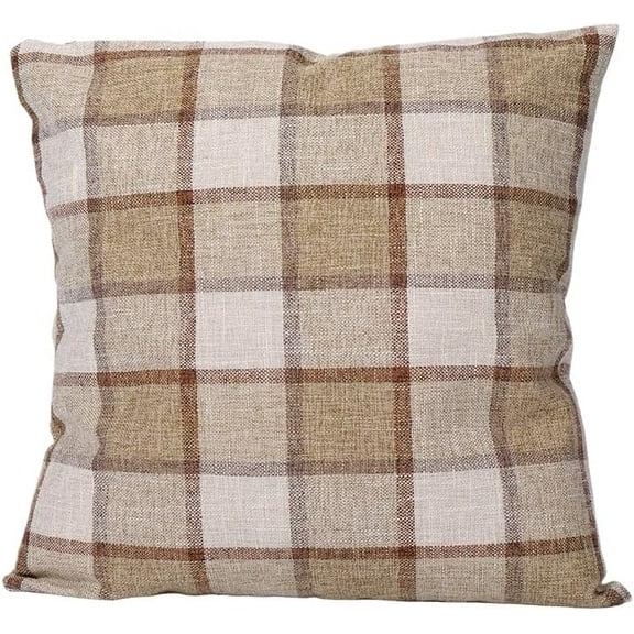 Decorative Checkered Throw Pillow Covers Square Linen Pillow Case Square Boho Farmhouse Cushion Cover for Couch Sofa Bed Chair Decoration Camel 450x450x3mm