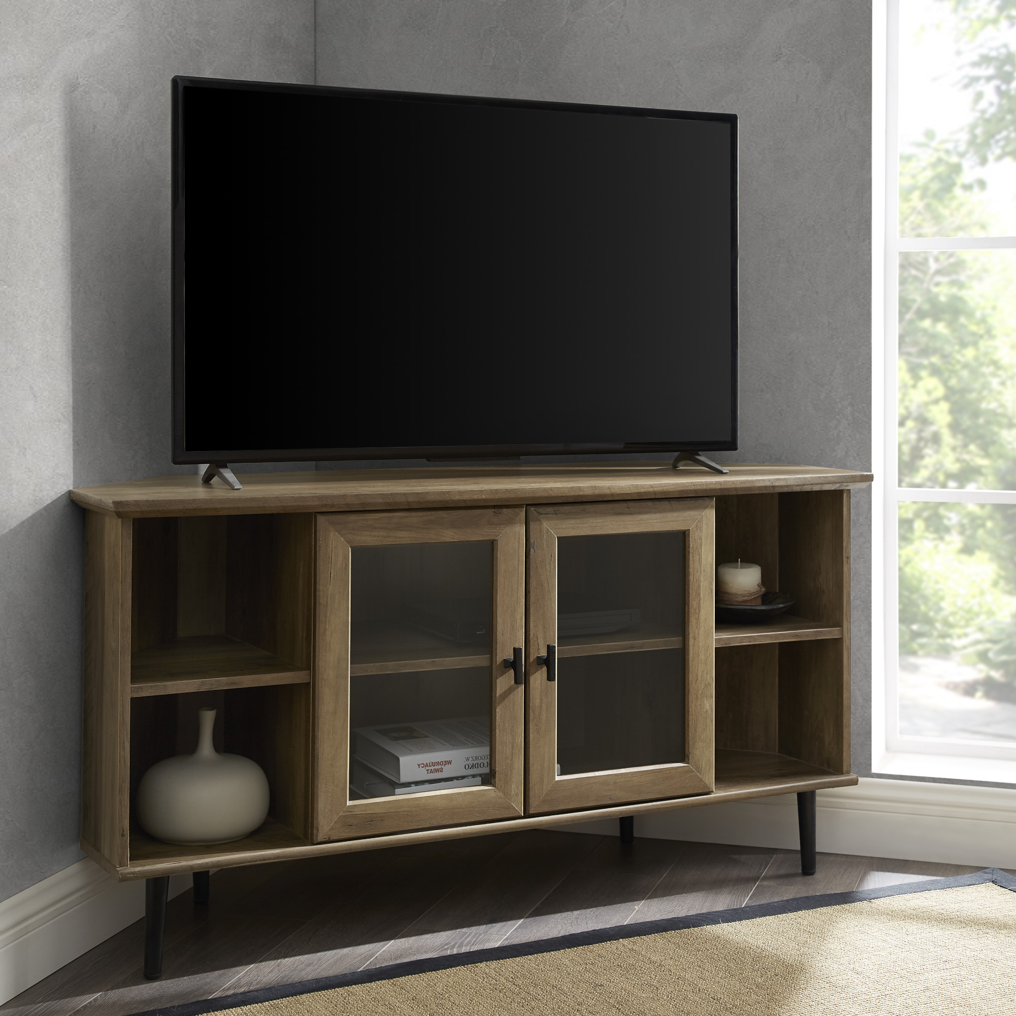 Manor Park Corner TV Stand for TVs up to 55", Reclaimed Barnwood