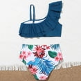 thumbnail image 4 of Toddler Girl 2 Piece Swimsuit Sport Blue Flower Floral Prints High Waist Bikini Set Swimwear Beach Bathing Suit,Size 6 Years-7 Years, 4 of 4
