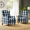 thumbnail image 4 of Push Back  Recliner Chair Set of 2 Wingback Manual Fabric Upholstered  Home Theater Plaid Navy, 4 of 9