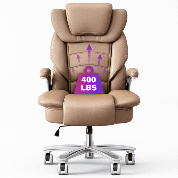 HomeZeer Big and Tall Office Chair 400lbs, High Back Leather Executive Office Chair with Adjustable Armrest, Modern Ergonomic Office Chair with Wide Seat and Lumbar Support, Brown