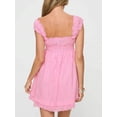 thumbnail image 3 of Pink Womens Eyelet Smocked Babydoll Mini Dress With Ruffled Cap Sleeves A-Line Sundress, 3 of 5
