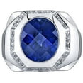 thumbnail image 2 of PEORA Men's Created Blue Sapphire Signet Ring 925 Sterling Silver, Large 6 Carats Oval Shape 12x10mm, Size 12, September Birthstone Ring, Sleek Men's Sapphire Jewelry, Gifts for Men w/Jewelry Box, 2 of 2