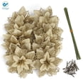 thumbnail image 2 of Deago 12 Pcs 6.3in Christmas Glitter Artificial Poinsettia Flowers Decorations with Clips and Stems Christmas Tree Ornaments for Xmas Wedding Party Wreath DIY (Gold), 2 of 9
