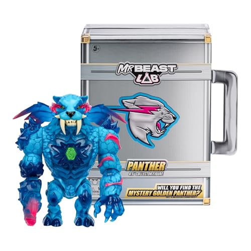 MrBeast Lab Apex Beast Panther Collector Figure, 6.25 Tall, with Extreme Detailing, Premium Packaging, 13 Points of Articulation and Chomp Jaw - Styles May Vary