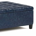 thumbnail image 4 of SIMPLIHOME Harrison Pouf de Rangement Carré de 36 Pouces de Large pour Table Basse avec Dessus Relevable, Tabouret Repose-Pieds Cocktail en Similicuir Bleu Capitonné Rembourré pour le Salon, Traditionnel, 4 of 5